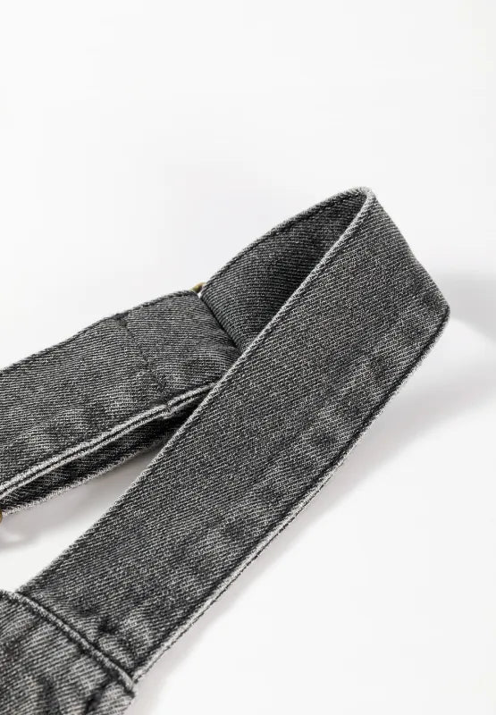 Wide Strap Button Down Denim Overall Dress - Lara Moda
